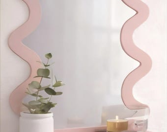Pink Wavy Reflective Panel Shelf | Decorative Mirror-Look Wall Shelf | Aesthetic Vanity Shelf | Modern Wall Decor | Small Accent Shelf