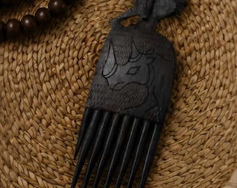 Authentic Vintage African Hand Carved Wooden Hair Pick Comb Tribal Wood Art Collector Display Decor