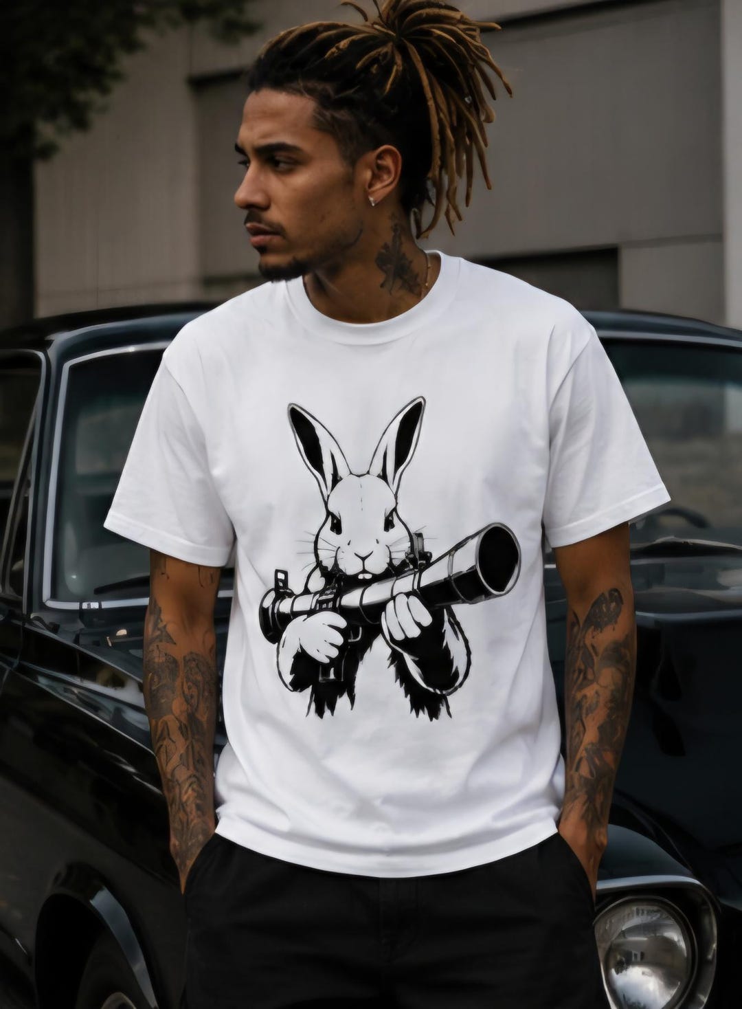 Rabbit With Bazooka Shirt | Streetwear Graphic Tee | Urban Bunny Shirt ...