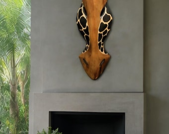 Hand Carved Wooden Giraffe Wall Mask 20 Inch African Inspired Safari Wall Decor Tribal Style Wall Hanging Boho Rustic Home Decor