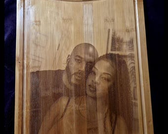 Custom Photo Engraved Bamboo Cutting Board | Personalized Family Keepsake Gift