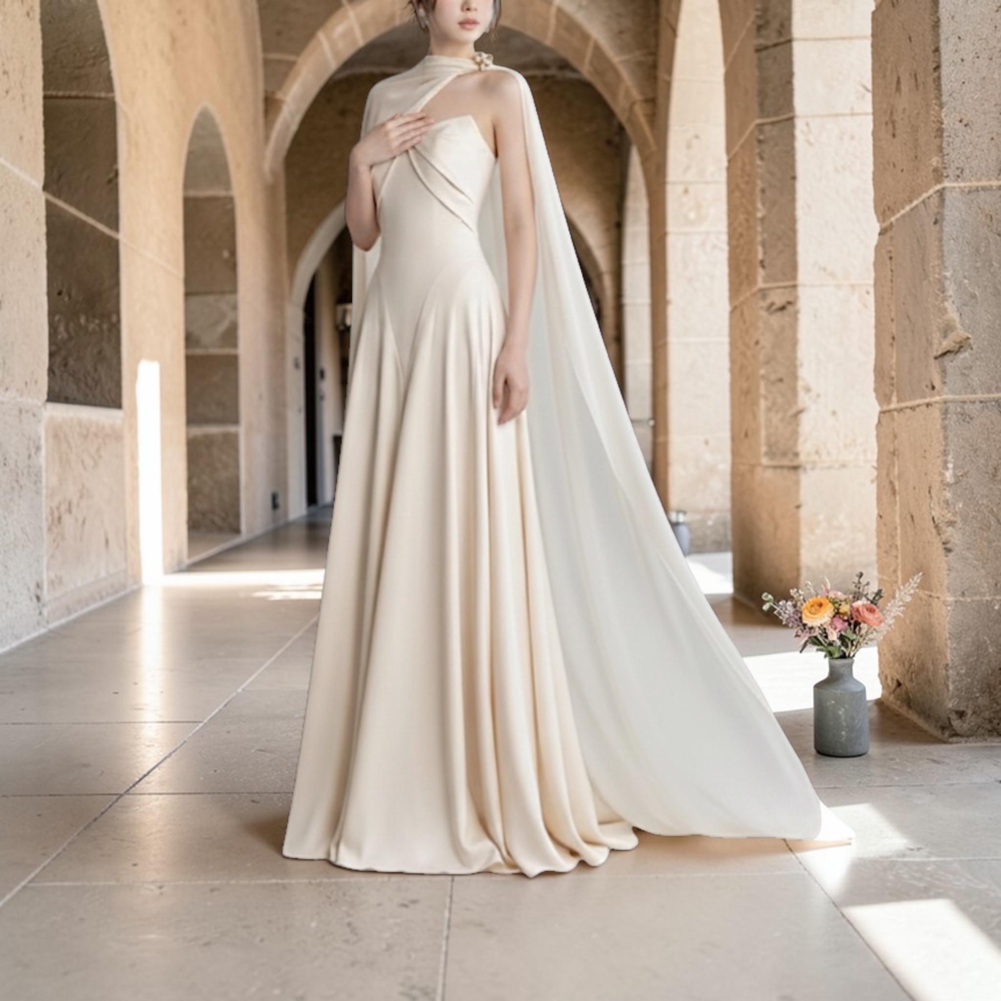 One Shoulder Champagne Bridesmaid Dress