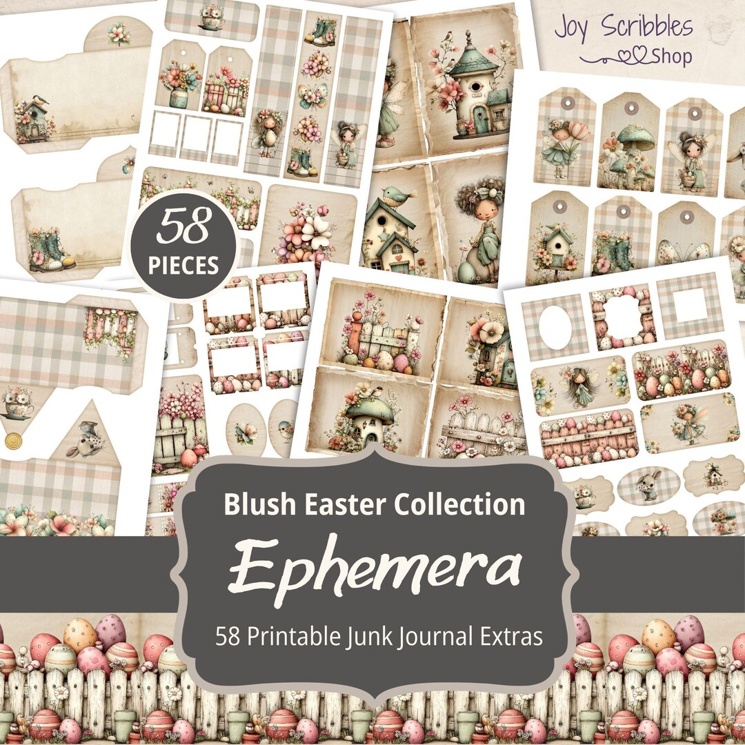 Pastel Easter Junk Journal Kit Printable Pockets, Tags, Envelopes ...