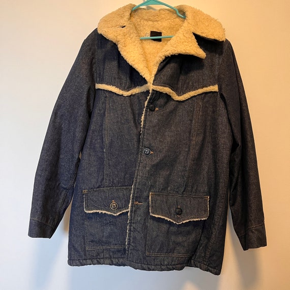Mens 70s vintage Sherpa/denim coat - image 1