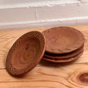 Handmade Ceramic Olive Oil Dipping Dish | Mini Stoneware Sauce Bowl | Brown Pottery Condiment Dish - Set of 4
