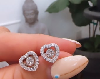 Dancing Diamond Heart Stud Earrings