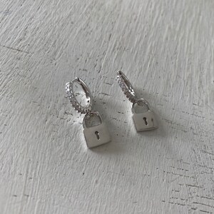 Tiny Hoop Charm Lock Earrings