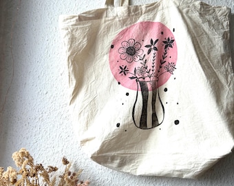 Bag - Pink flower vase / Beige bag
