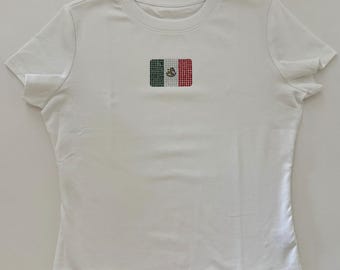 Mexico Flag Rhinestone Shirt | Sparkly Soccer Game Day Tee