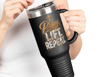 十字架の祈り、持ち上げ、繰り返す 40オンス トラベルマグ | キリスト教の十字架タンブラーマグ | 女性にも男性にも贈れる、宗教的なテーマのマグカップ