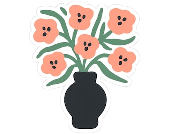 Levendige bloemenvaassticker | Vetgedrukte geïllustreerde vinylsticker