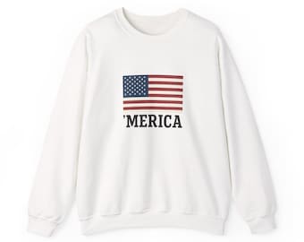 Vintage Merica sweater met Amerikaanse vlag en ronde hals