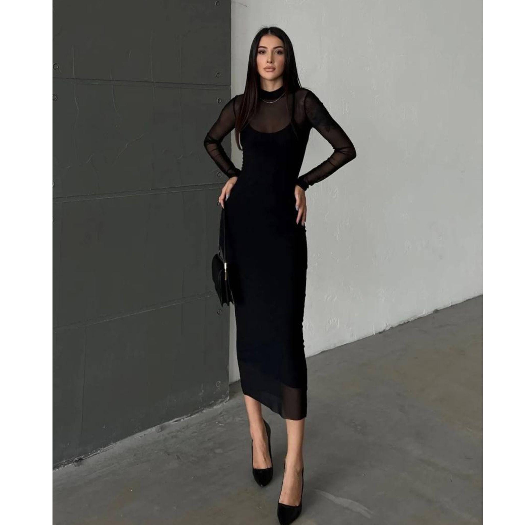 Vestido de fiesta largo con corsé, vestidos de noche, vestidos formales, vestido de fiesta de manga larga, vestido de fiesta de tul, vestido negro