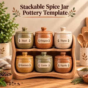 Stackable Spice Jar Pottery Template PDF | Ceramic Spice Container | Kitchen Storage Pottery | Slab Building | Instant Download