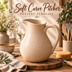 Soft Curve Pitcher Pottery Template PDF | Ceramic Pitcher Pattern | Slab Building Jug Template | Handbuilding Pottery | Instant Download