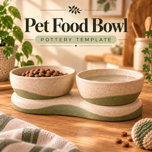 Pet Food Bowl Pottery Template | Ceramic Pet Bowl Pattern | Dog and Cat Feeding Dish | Printable Pottery Template | Digital Download