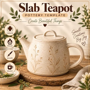 Slab Teapot Pottery Template PDF | Ceramic Teapot Pattern | Clay Handbuilding Template | Slab Building | Instant Download