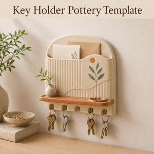 Ceramic Key Holder Pottery Template PDF | Key Holder Pattern | Slab Pottery Wall Organizer Template | Clay Handbuilding | Instant Download