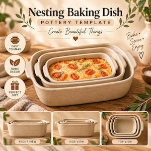 Nesting Baking Dish Pottery Template PDF | Ceramic Baking Dish Pattern | Slab Pottery Baking Dish Template | Clay Handbuilding