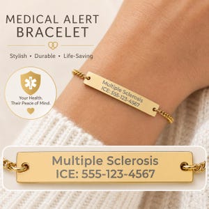 Multiple Sclerosis Bracelet | Medical Alert Bracelet | Custom Engraved ID Bracelet | MS Medical Alert | Multiple Sclerosis Awareness |