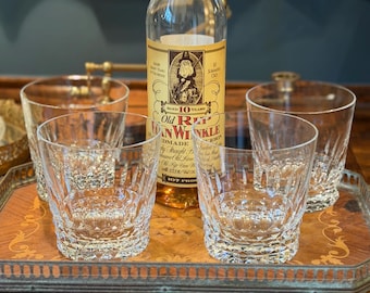 Set of 4 Baccarat Crystal France Spear Cut Oversized Triple Whiskey Glasses– Signed Tumblers