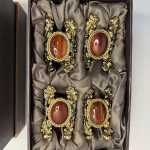 L’Objet Jasper Turquoise Gold Napkin Rings – Set of 4 Luxury Table Decor