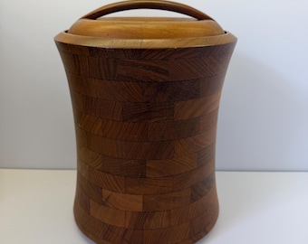 Vintage Teak Ice Bucket | Danish Modern Barware, 1960s Scandinavian Style Handle Lid