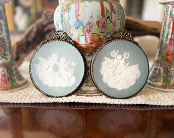 Antique Limoges Cherub Plaques | Pâte-sur-Pâte Porcelain, Celadon Blue (c. 1890–1920)