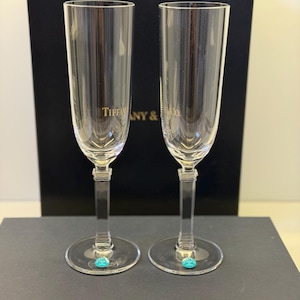 Vintage Tiffany & Co. Hampton Crystal Champagne Flutes Set of 2 w/ Original Box | 9” Champagne Glasses