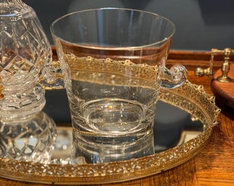 Secchiello per il ghiaccio con manico a volute in cristallo firmato Tiffany & Co., refrigeratore per champagne, stile moderno di metà secolo.