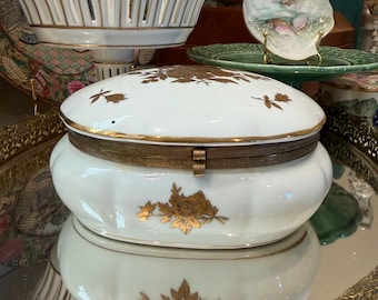 Vintage Arnart Japan Porcelain Jewelry Box – Gilt Brass Floral Vanity Casket