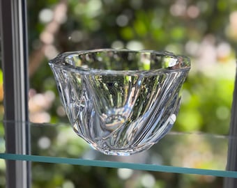 Orrefors Sweden Crystal Bowl – Faceted Scandinavian Art Glass Dish – Modernist Decor