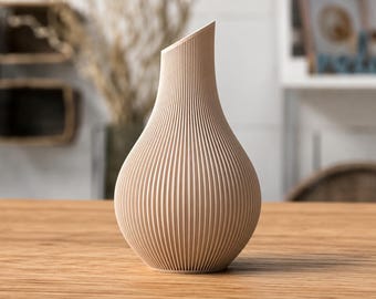 Shizu Japandi-vaas – minimalistisch geribbeld vaasdecor, modern sculpturaal huisaccent, neutraal plank stylingcadeau