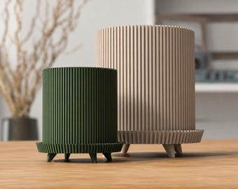 Geribbelde plantenbak met poten, Japandi decoratie voor kamerplanten, 3D-geprint woonaccessoire