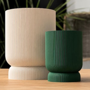 Pot de fleurs moderne à côtes – Pot de fleurs imprimé en 3D avec soucoupe à verrouillage par rotation, pot d'intérieur Japandi, décoration minimaliste