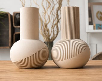 Tama Japandi-vazen – minimalistische sculpturale vaasset, geribbeld Scandinavisch decor, neutraal modern interieuraccent, esthetisch tafelstuk