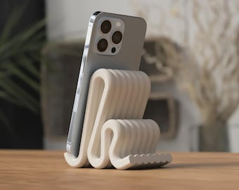 Minimalistische telefoonstandaard: moderne iPhone-bureauhouder, strak bureau-opzetaccessoire, esthetische werkruimte-organizer, kantoor- en gamingtelefoondock