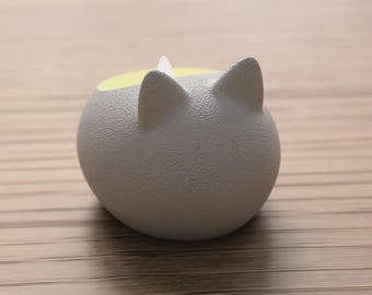 Kat theelichthouder – 3D-geprint kattenliefhebber decor, minimalistische led-kaarshouder, gezellige kattenlamp, esthetische woondecoratie cadeau