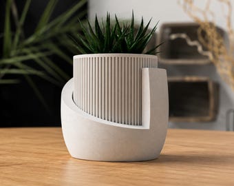 Minimalistische plantenpot – 3D-geprinte binnenplanter met opvangbak, Japandi-bureaudecor, moderne succulente pot