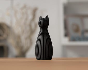 Minimalistische kattensculptuur – modern kattenbeeldje met textuur, abstract dierendecor, Japandi-huisaccent, esthetisch cadeau plankdecor