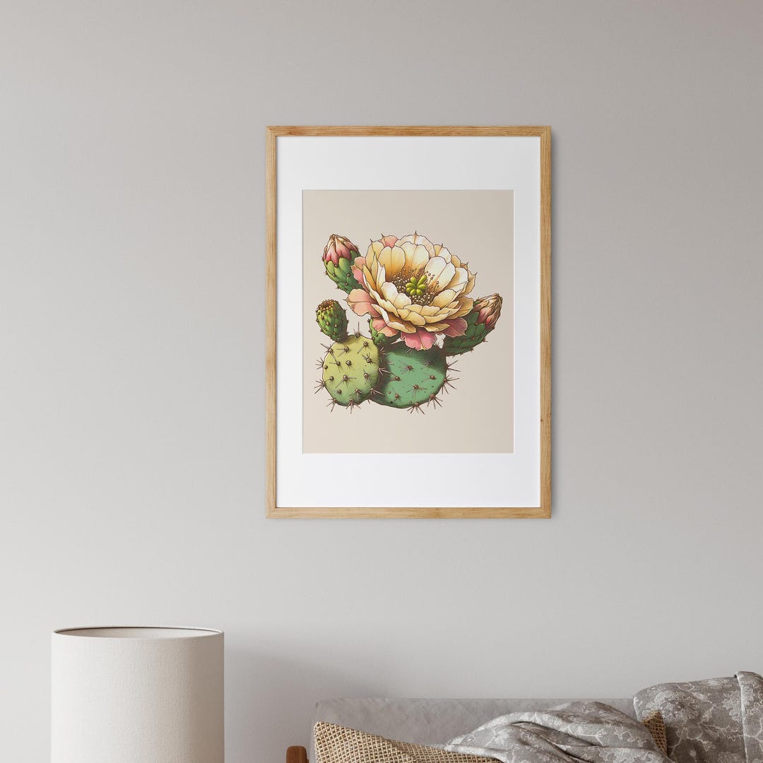 Prickly Pear Cactus Wall Art Canvas, Desert Botanical Print ...