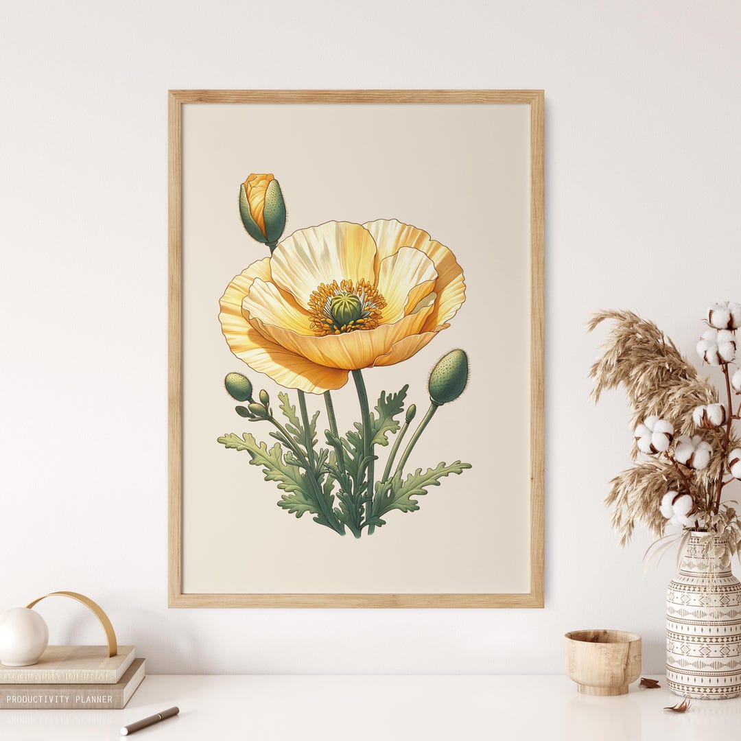 Golden Poppy Botanical Wall Art Canvas, California Poppy Flower ...