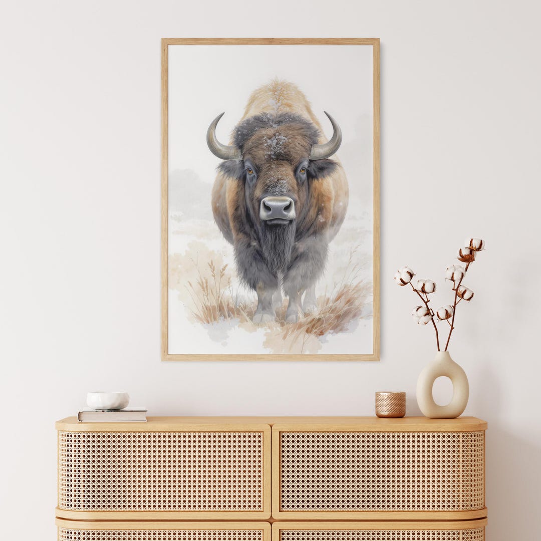Buffalo Wall Art Canvas, Western Bison Artwork, Rustic Nature Decor ...