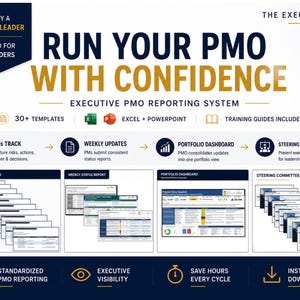PMO-Berichtsvorlagenpaket | RAID-Protokoll, wöchentlicher Statusbericht, Portfolio-Dashboard & Präsentation für den Lenkungsausschuss | 30 PowerPoint- und Excel-Vorlagen