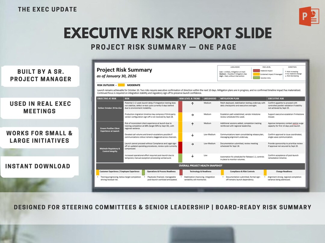 Formal Project Risk Report Project Risk Assessment Template | Executive Risk Report Slide | One ...