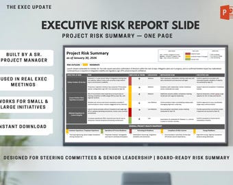 Modelo de Avaliação de Riscos do Projeto | Slide de Relatório Executivo de Riscos | Resumo de Riscos em Uma Página | Apresentação de Gerenciamento de Riscos do PMO | PowerPoint