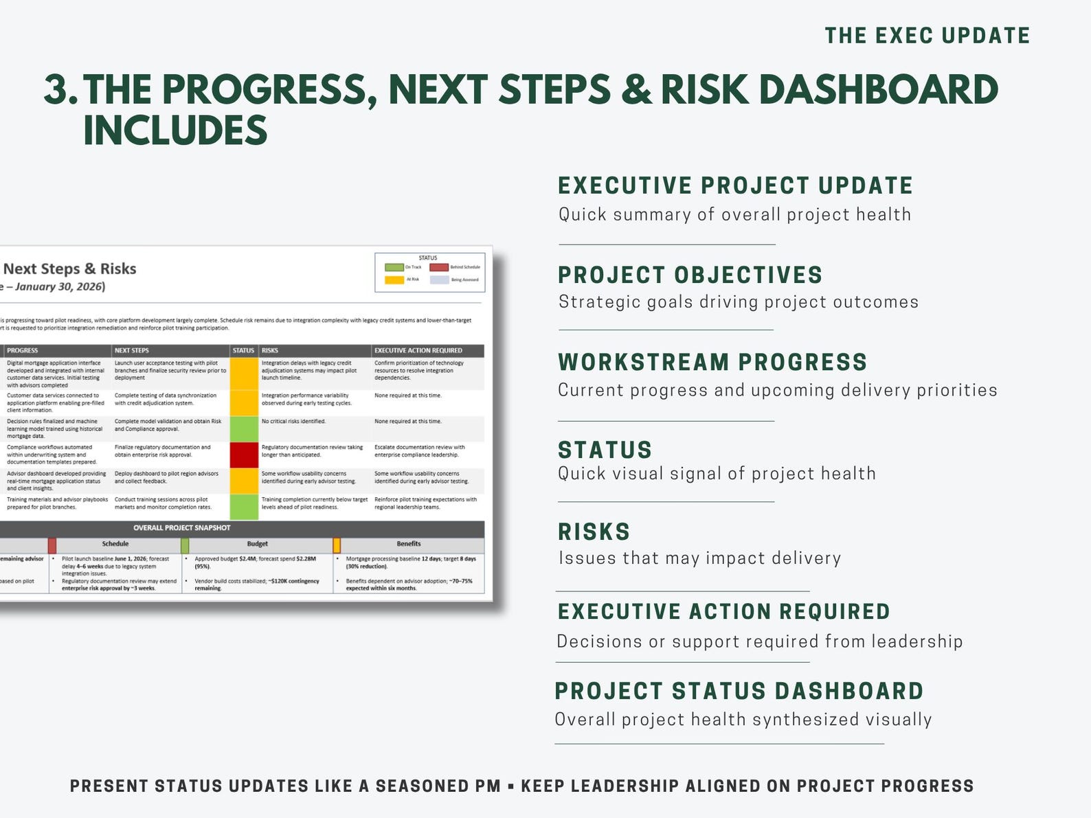 Exec Update Slide Layout Executive Summary Slide Template | Project Status Report PPT ...