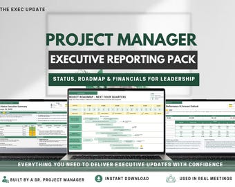 Kit de herramientas para gestores de proyectos / Informe de estado ejecutivo, hoja de ruta, paquete financiero / Plantillas de PMO para el comité directivo y actualizaciones de liderazgo