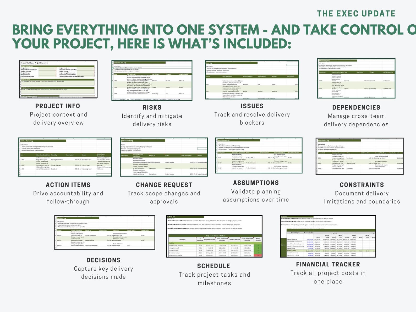 Project Management Excel Tracker | RAID Log Template | Project Control ...