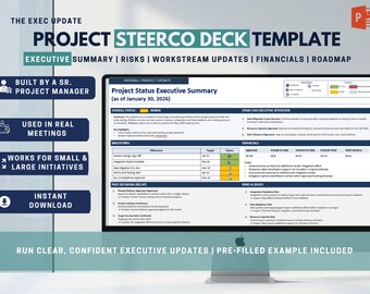 Modelo de PowerPoint para Comitê Diretivo | Relatório Executivo de Status + Atualização de Projeto | Painel de Controle do PMO | Slides de Atualização de Gerenciamento de Projetos | Direção
